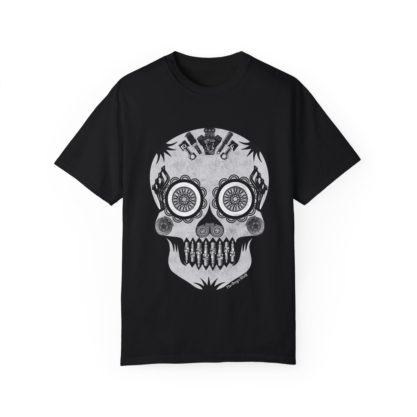 Sugar Skull Unisex Tee with Car Parts Design